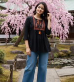 Women's Rayon Embroidered Black Top | Handmade Block Solid Rayon Fabric Designer Tops & Tunics