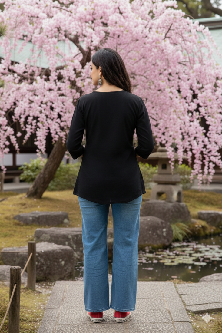 Women's Rayon Embroidered Black Top | Handmade Block Solid Rayon Fabric Designer Tops & Tunics