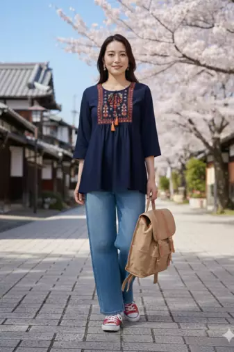 Women's Rayon Embroidered Blue Top | Handmade Block Solid Rayon Fabric Designer Tops & Tunics