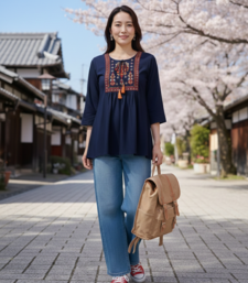 Women's Rayon Embroidered Blue Top | Handmade Block Solid Rayon Fabric Designer Tops & Tunics