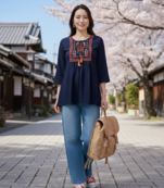 Women's Rayon Embroidered Blue Top | Handmade Block Solid Rayon Fabric Designer Tops & Tunics