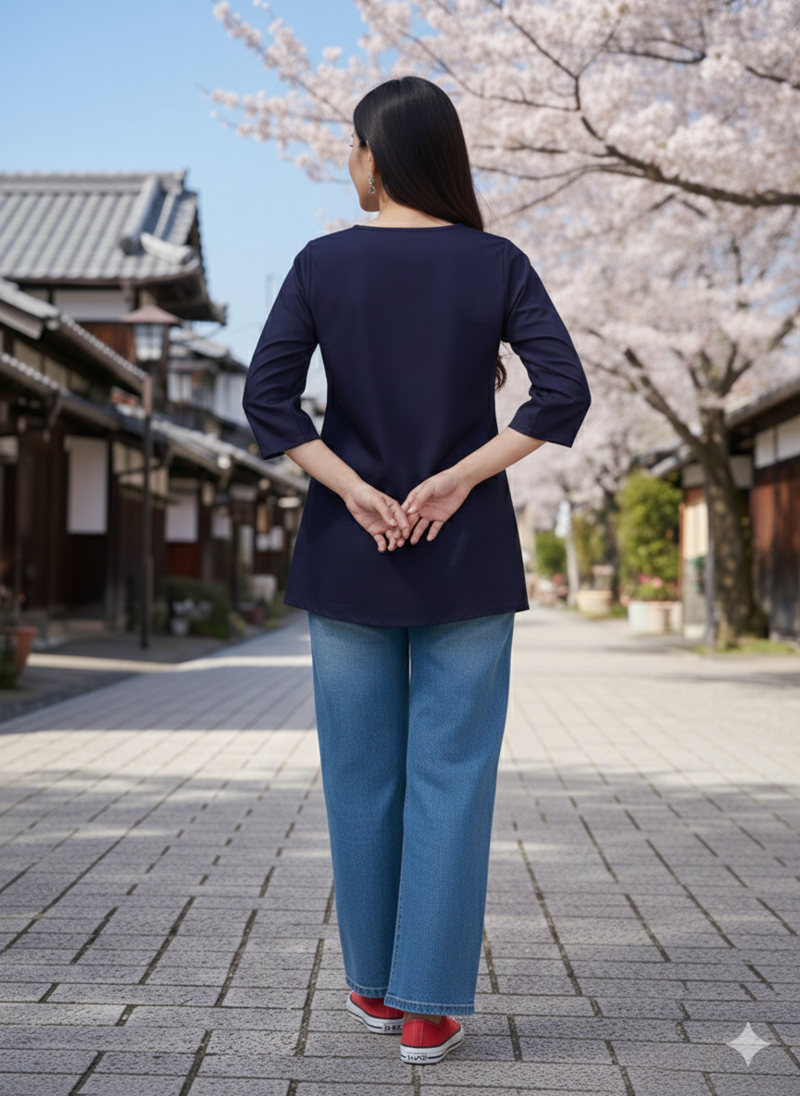 Women's Rayon Embroidered Blue Top | Handmade Block Solid Rayon Fabric Designer Tops & Tunics