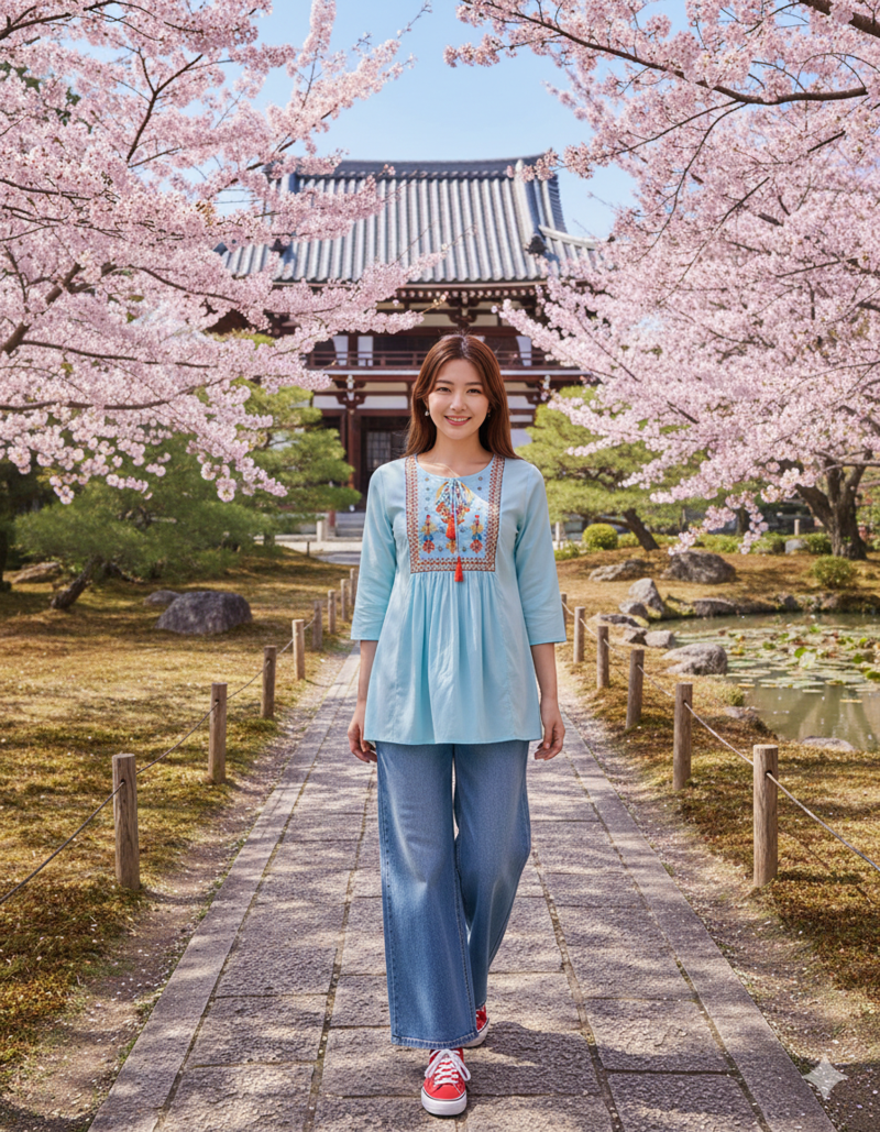 Indian ethnic women's rayon embroidered designer regular Sky Blue 3/4th sleeves & round neck top