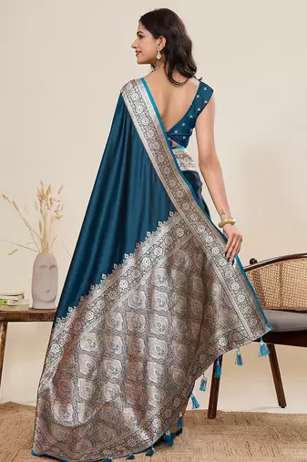 blue art silk woven kanjivaram silk saree with blouses