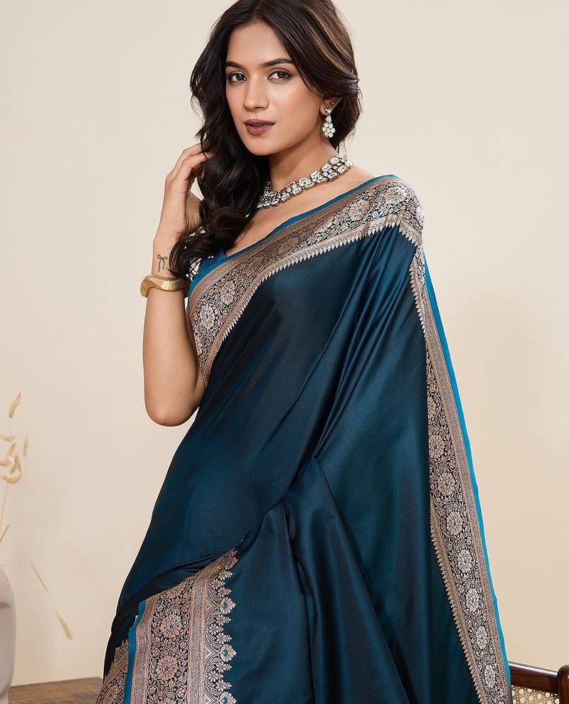 blue art silk woven kanjivaram silk saree with blouses