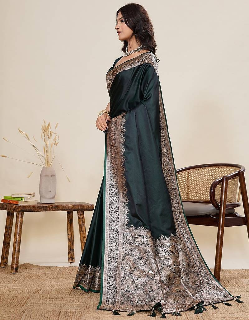 green art silk woven kanjivaram silk saree with blouses