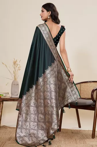 green art silk woven kanjivaram silk saree with blouses