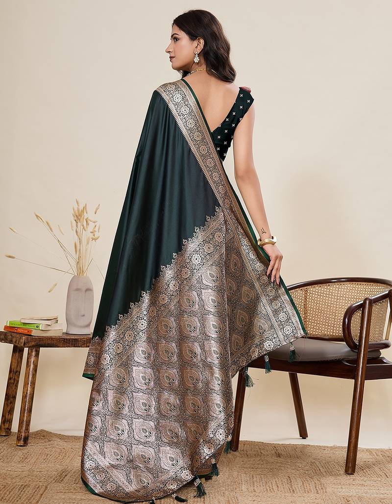 green art silk woven kanjivaram silk saree with blouses