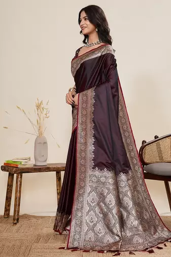 maroon art silk woven kanjivaram silk saree with blouses
