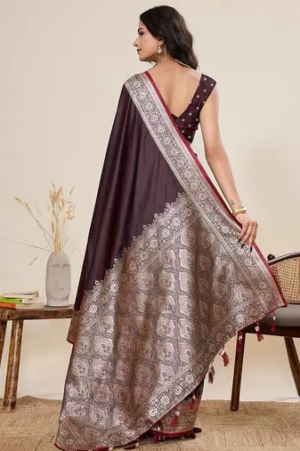 maroon art silk woven kanjivaram silk saree with blouses