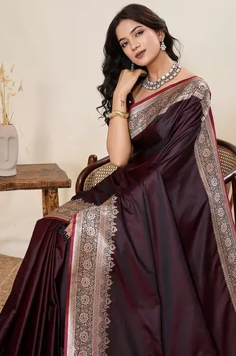 maroon art silk woven kanjivaram silk saree with blouses
