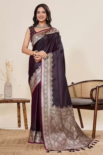 purple art silk woven kanjivaram silk saree with blouses