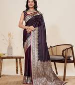 purple art silk woven kanjivaram silk saree with blouses