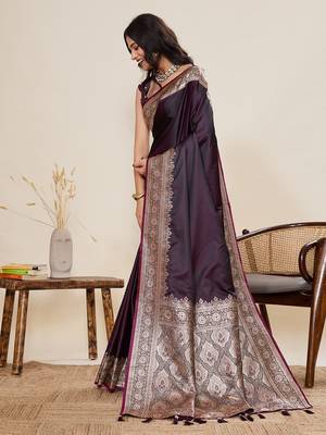 purple art silk woven kanjivaram silk saree with blouses 2