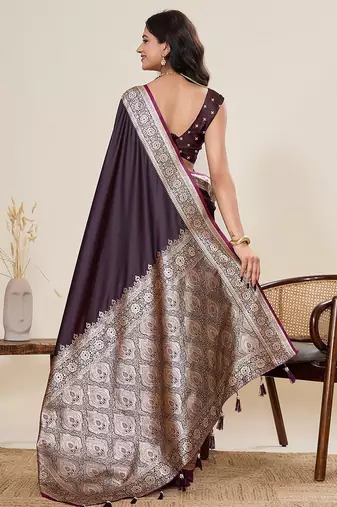 purple art silk woven kanjivaram silk saree with blouses
