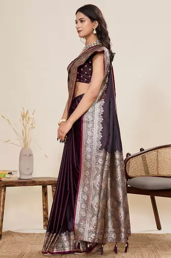 purple art silk woven kanjivaram silk saree with blouses