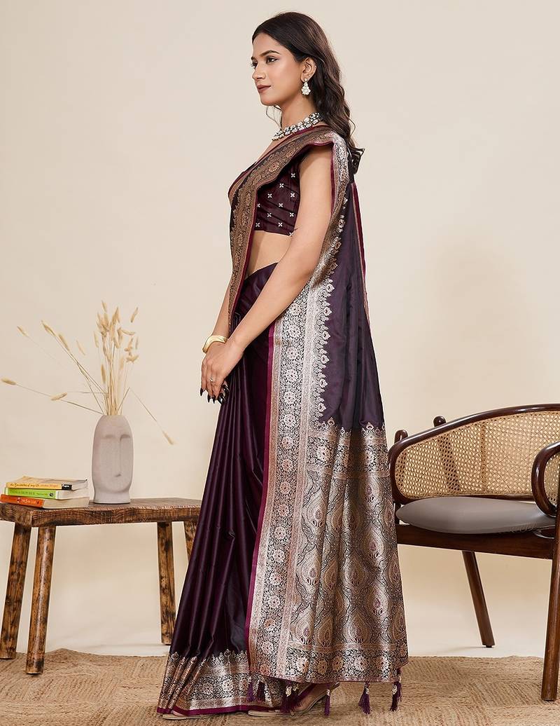 purple art silk woven kanjivaram silk saree with blouses