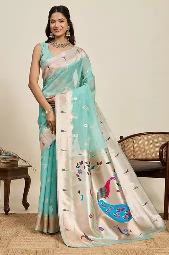 rama green art silk woven kanjivaram silk saree with blouses
