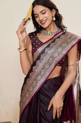 purple art silk woven kanjivaram silk saree with blouses