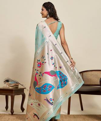 rama green art silk woven kanjivaram silk saree with blouses 3