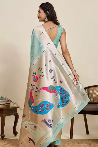 rama green art silk woven kanjivaram silk saree with blouses