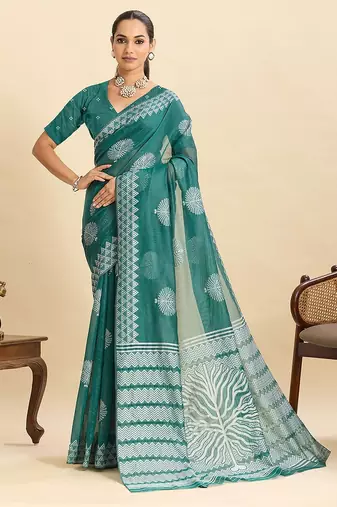 rama green art silk woven kanjivaram silk saree with blouses