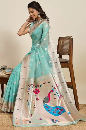 rama green art silk woven kanjivaram silk saree with blouses
