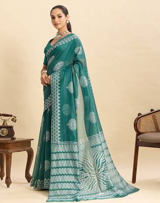 rama green art silk woven kanjivaram silk saree with blouses 2