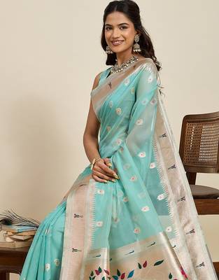 rama green art silk woven kanjivaram silk saree with blouses 5