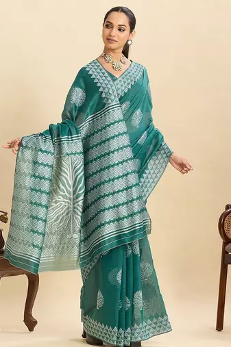 rama green art silk woven kanjivaram silk saree with blouses