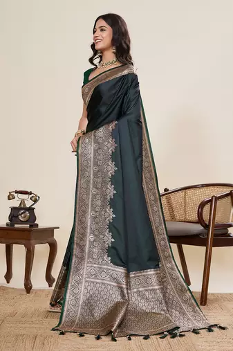 green art silk woven kanjivaram silk saree with blouses