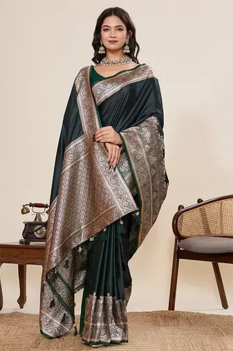 green art silk woven kanjivaram silk saree with blouses
