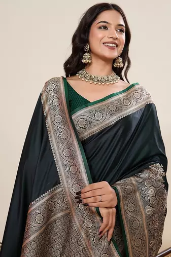 green art silk woven kanjivaram silk saree with blouses