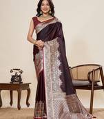 maroon art silk woven kanjivaram silk saree with blouses