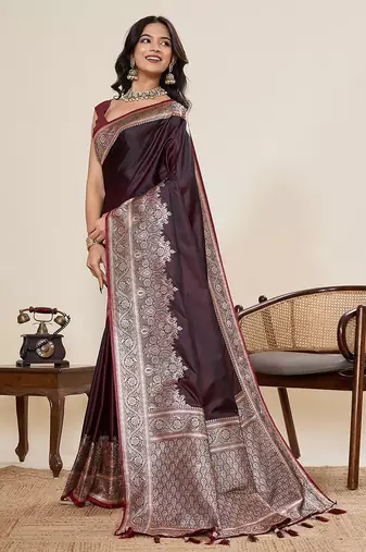 maroon art silk woven kanjivaram silk saree with blouses