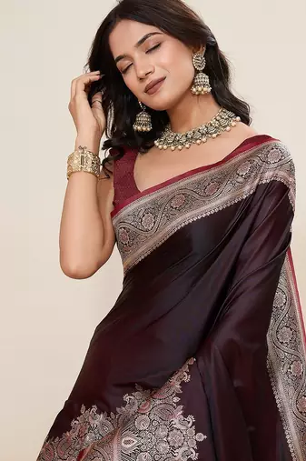 maroon art silk woven kanjivaram silk saree with blouses