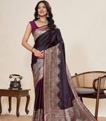 purple art silk woven kanjivaram silk saree with blouses