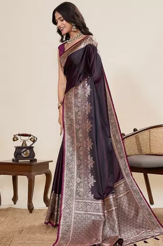 purple art silk woven kanjivaram silk saree with blouses