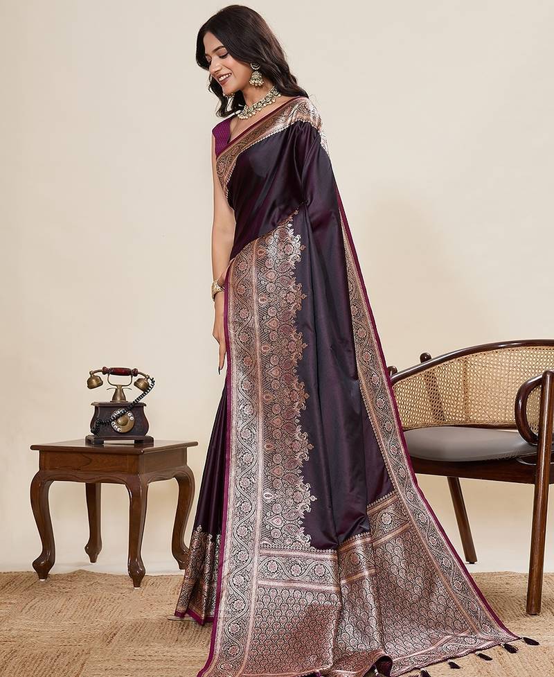 purple art silk woven kanjivaram silk saree with blouses