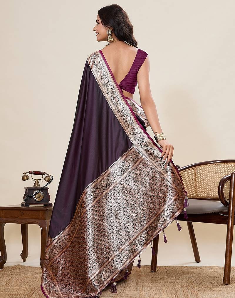 purple art silk woven kanjivaram silk saree with blouses
