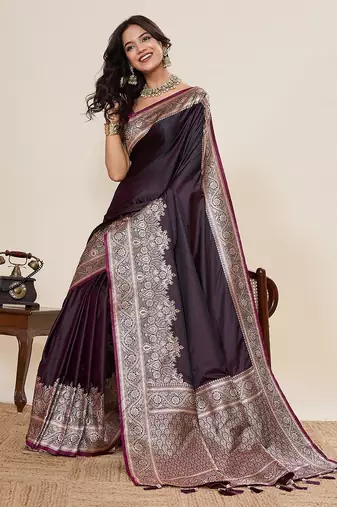 purple art silk woven kanjivaram silk saree with blouses
