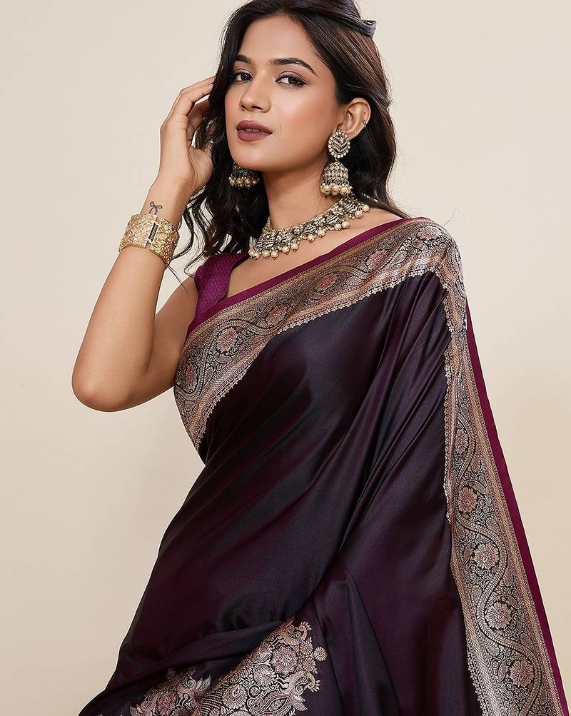 purple art silk woven kanjivaram silk saree with blouses