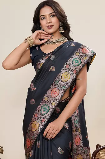 black art silk woven kanjivaram silk saree with blouses