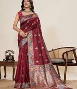 maroon art silk woven kanjivaram silk saree with blouses