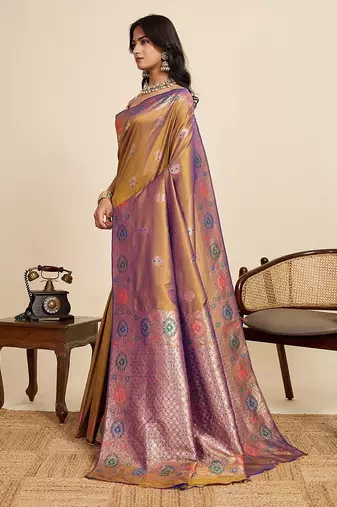 mustard art silk woven kanjivaram silk saree with blouses