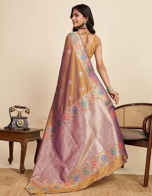 mustard art silk woven kanjivaram silk saree with blouses 3