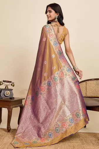 mustard art silk woven kanjivaram silk saree with blouses