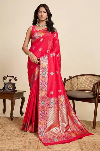 pink art silk woven kanjivaram silk saree with blouses
