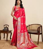 pink art silk woven kanjivaram silk saree with blouses