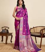 purple art silk woven kanjivaram silk saree with blouses